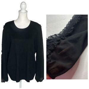 Tahari Black Blouse with Sheer Ruffled Sleeve EUC Women’s Sz 2X whimsigoth fairy